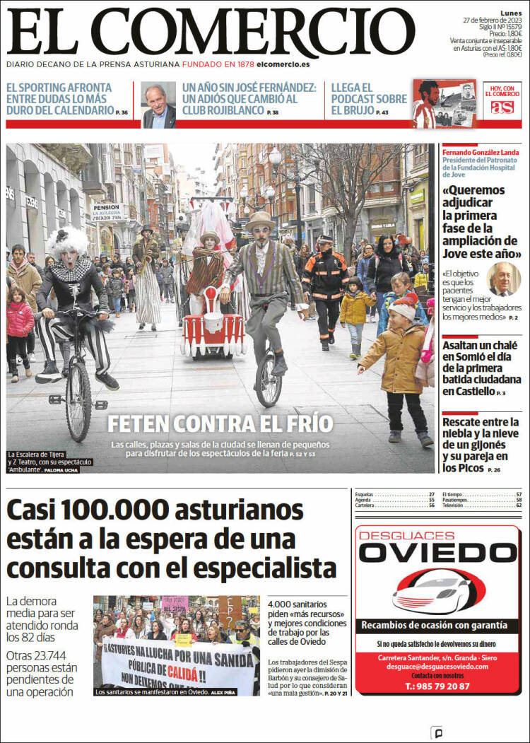 Portada de El Comercio - Gijón (Espagne)