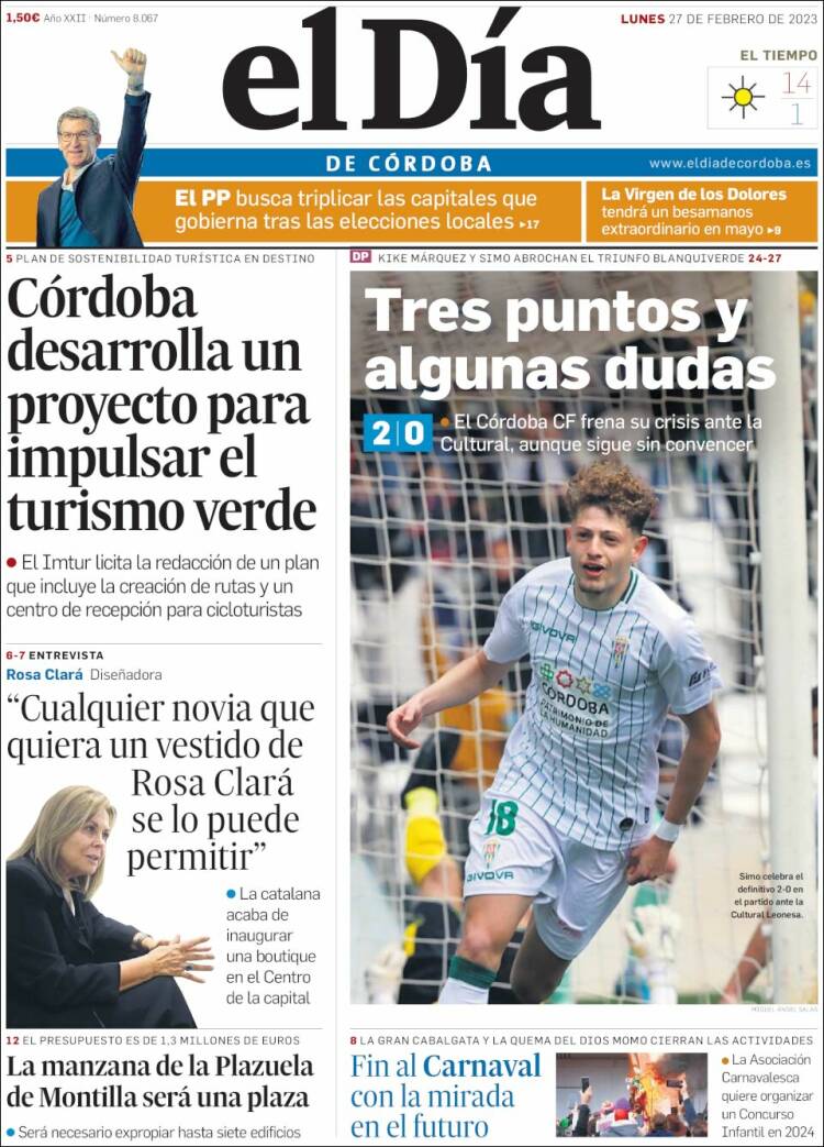 Portada de El Día de Córdoba (Espagne)