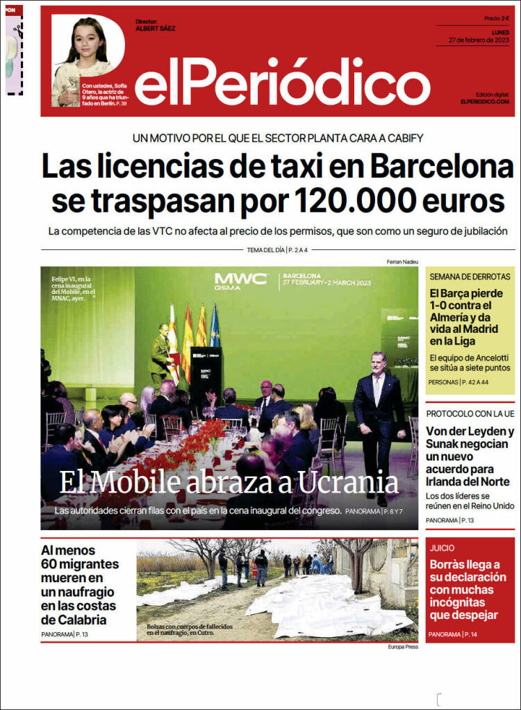 Portada de El Periódico (Espagne)