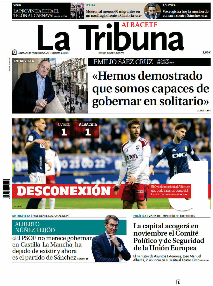 Portada de La Tribuna de Albacete (Espagne)