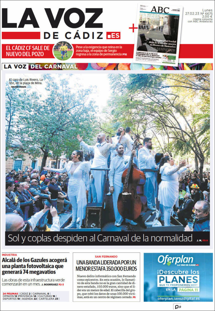 Portada de La Voz de Cádiz (España)