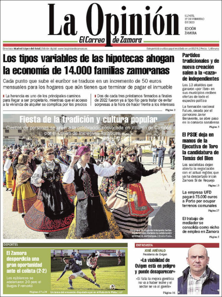 Portada de La Opinión - El Correo de Zamora (Espagne)
