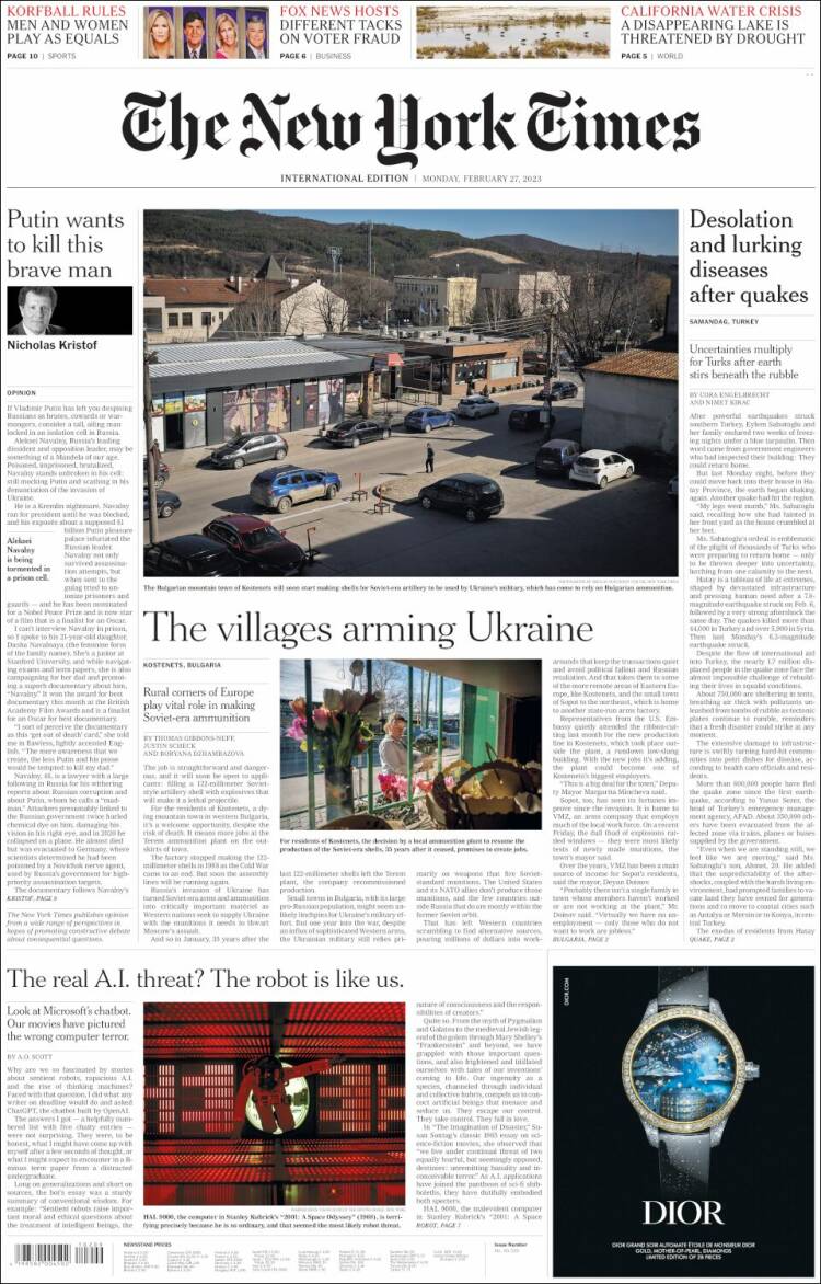 Portada de International New York Times (Europa)