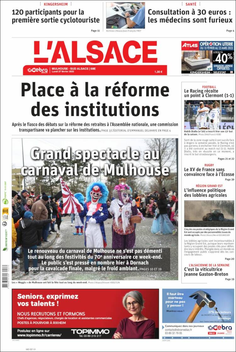Portada de Journal L'Alsace (Francia)