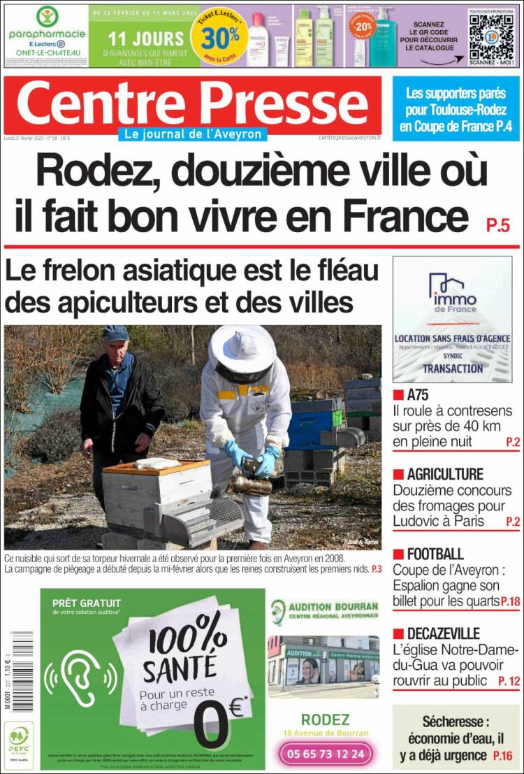 Portada de Centre Presse (Francia)