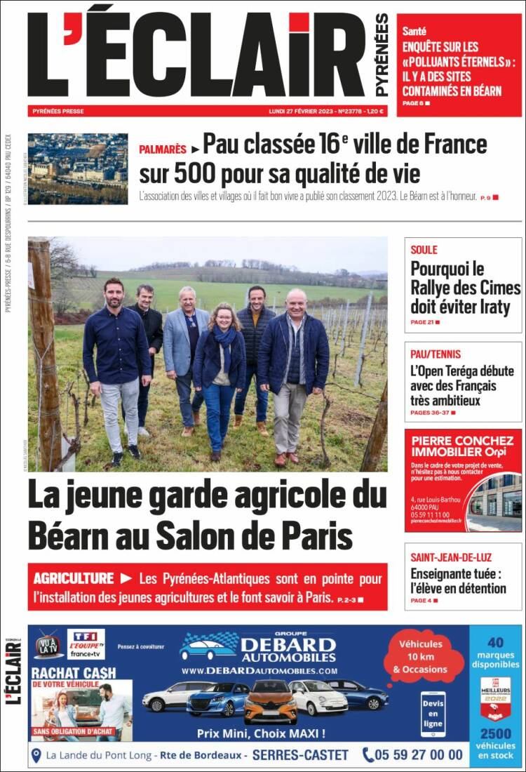 Portada de L'Eclair des Pyrénées (Francia)