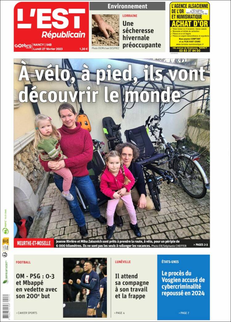 Portada de L'Est Republicain (Francia)