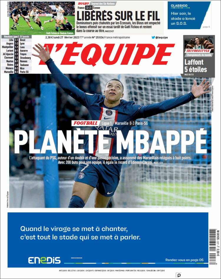 Portada de L'Equipe (Francia)