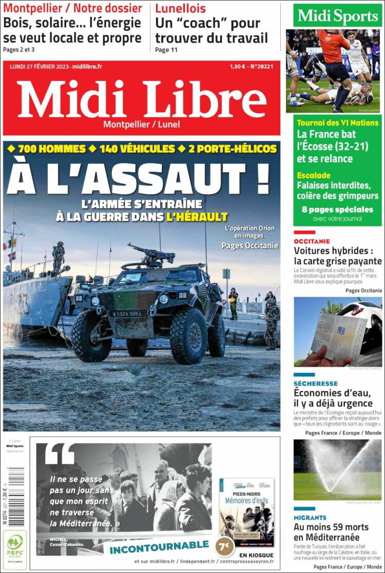 Portada de Midi Libre (Francia)