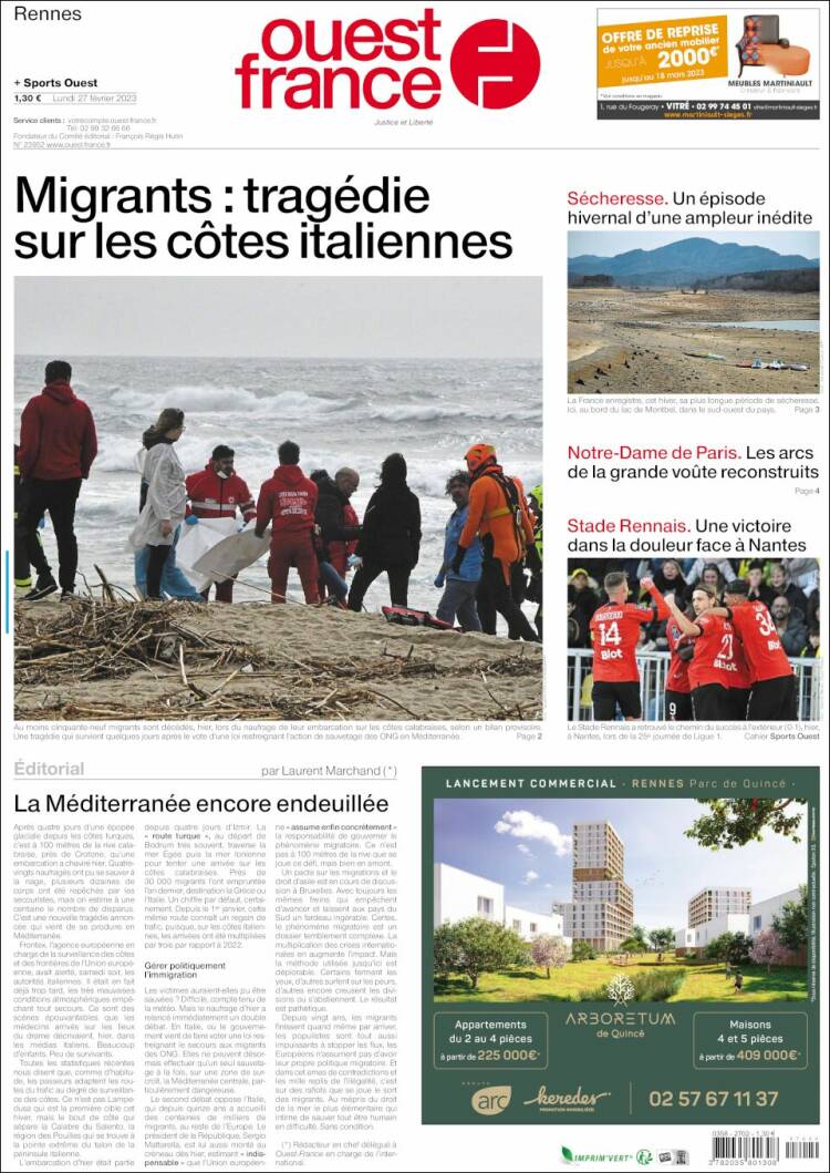 Portada de Ouest France (Francia)