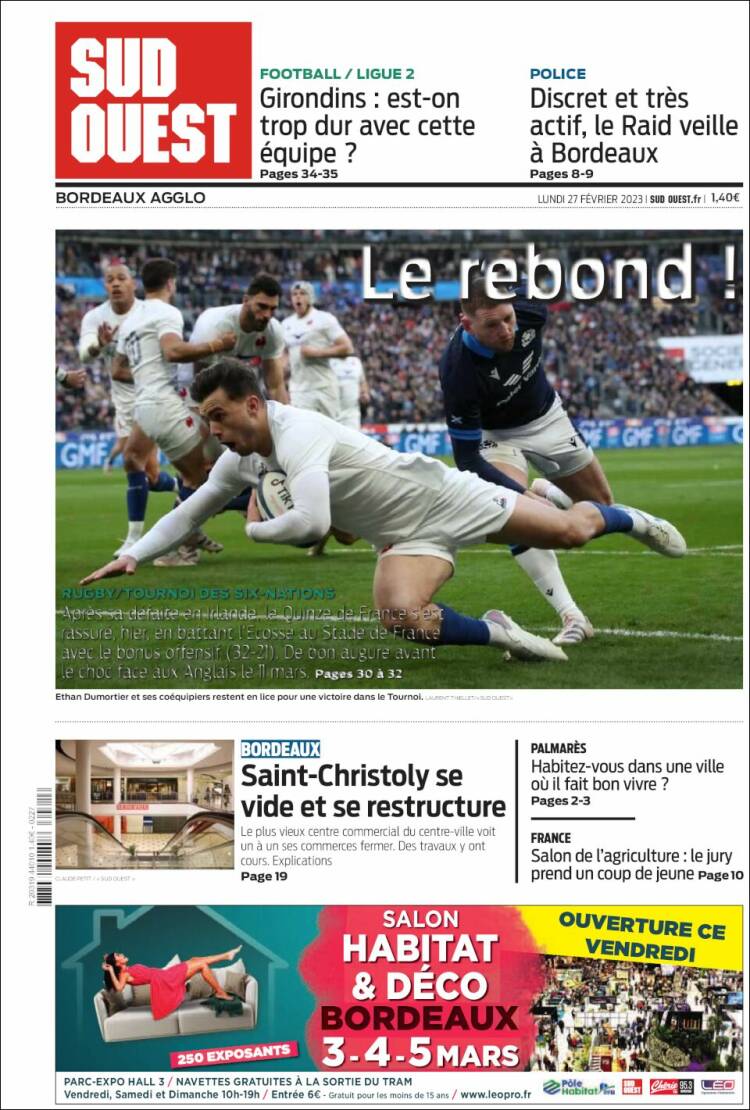 Portada de Sud Ouest (Francia)