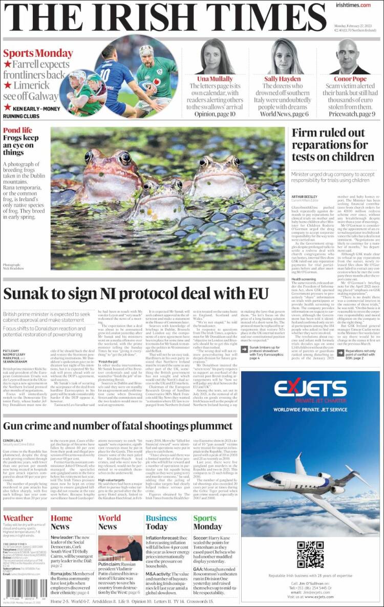 Portada de Irish Times (Irlanda)