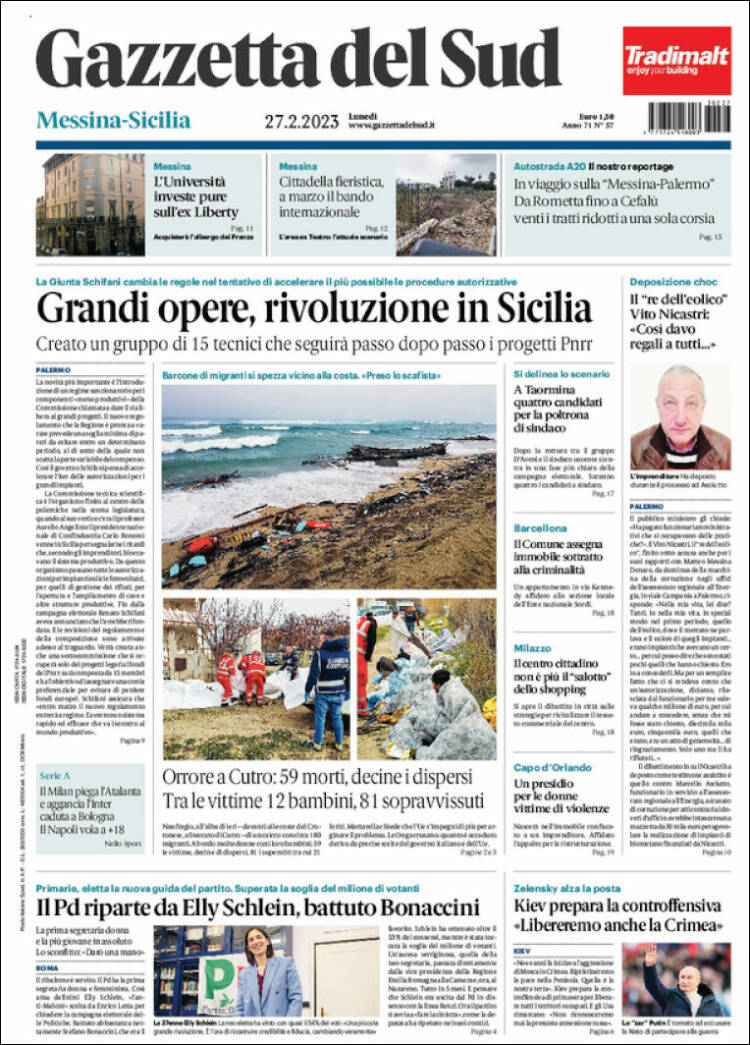 Portada de Gazzetta del Sud (Italia)