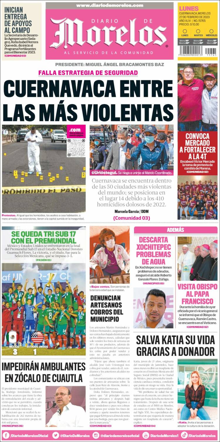 Portada de Diario de Morelos (México)