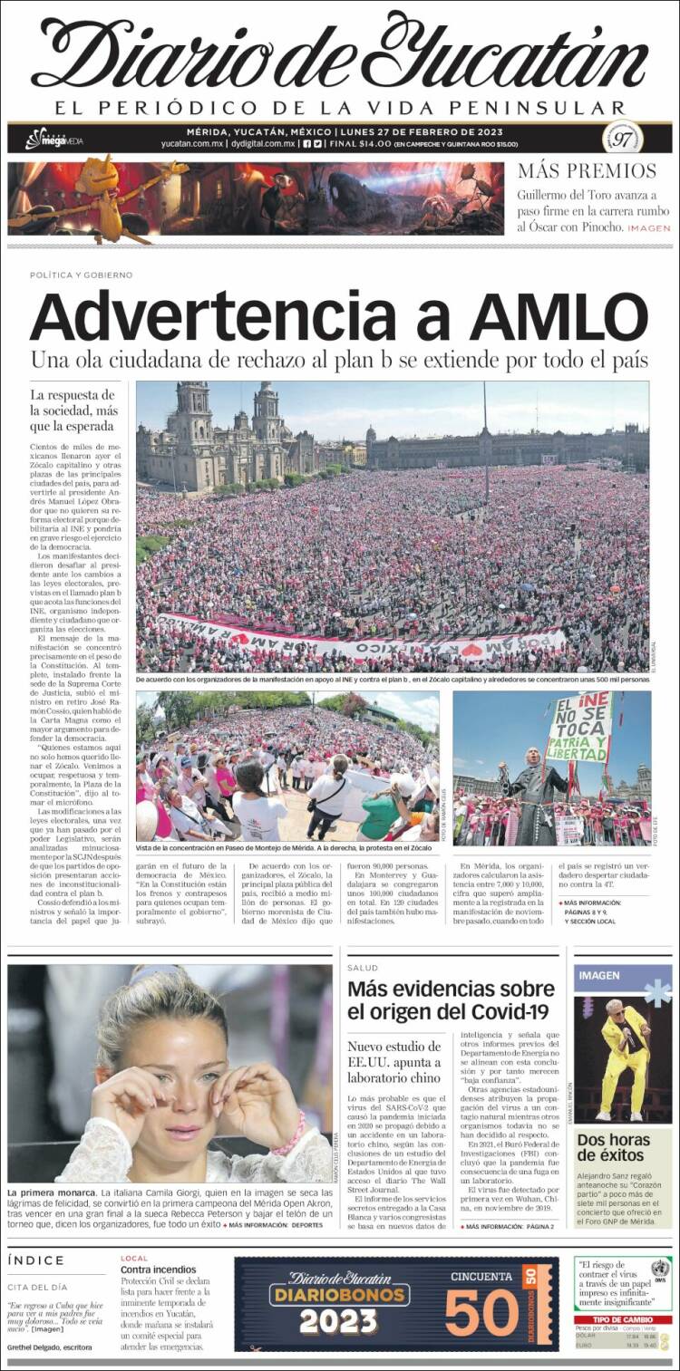 Portada de Diario de Yucatán (México)