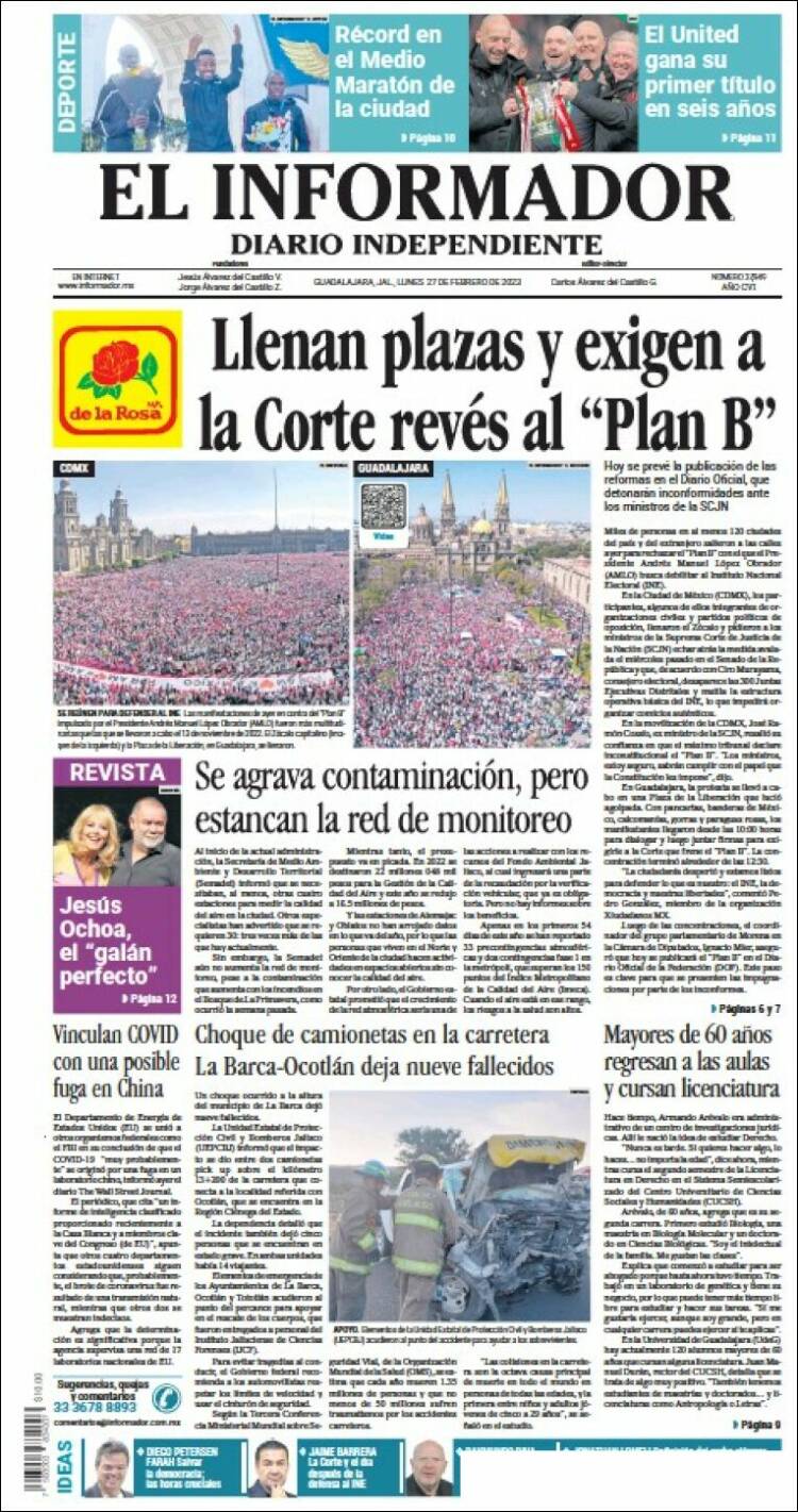 Portada de El Informador (México)