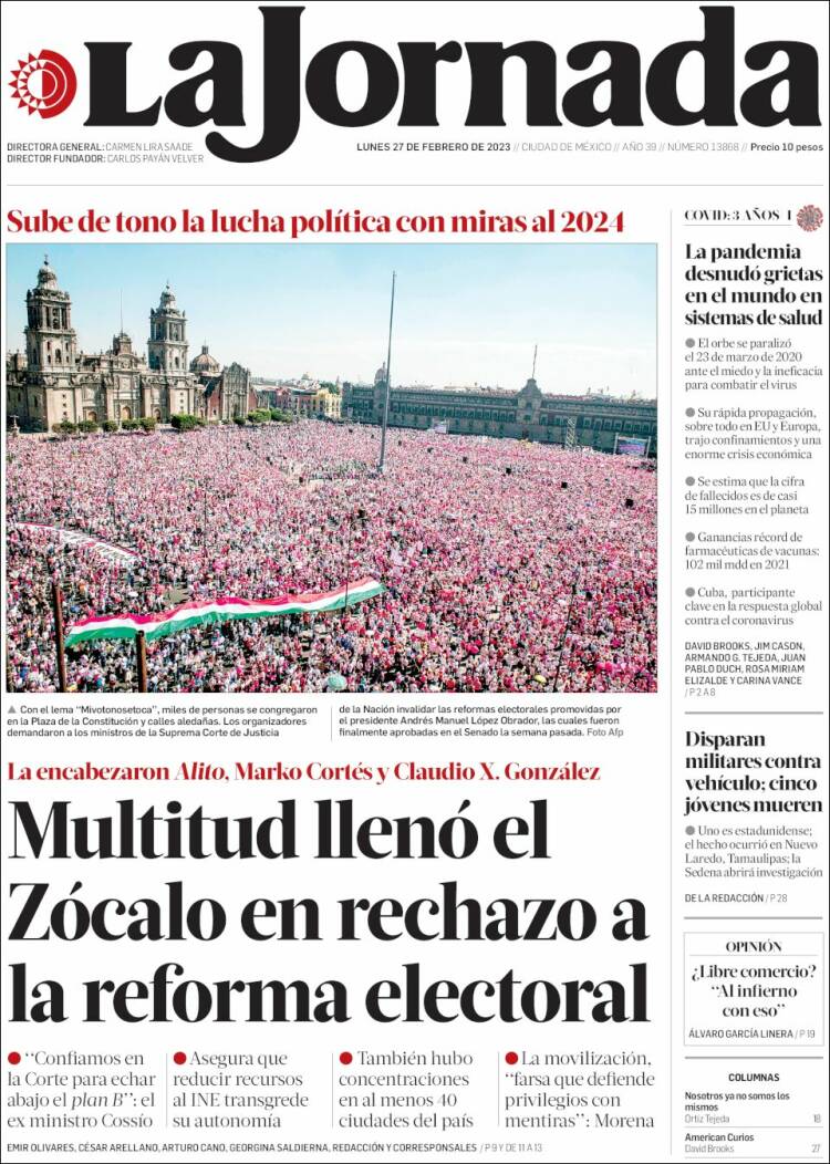 Portada de La Jornada (México)