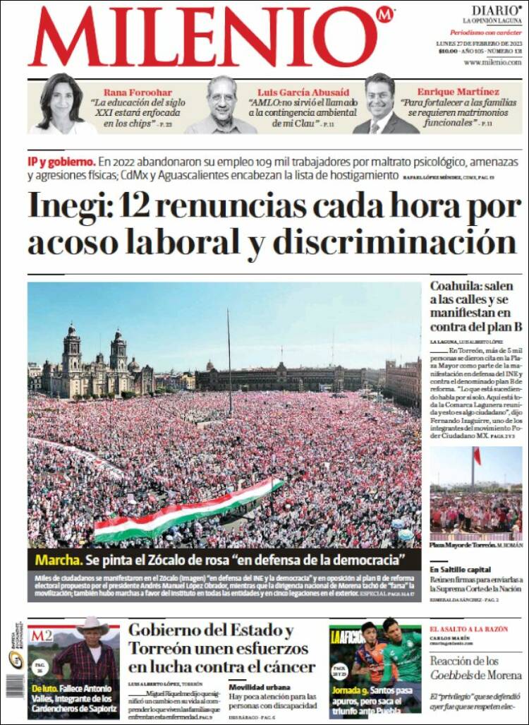 Portada de Milenio - Laguna (México)