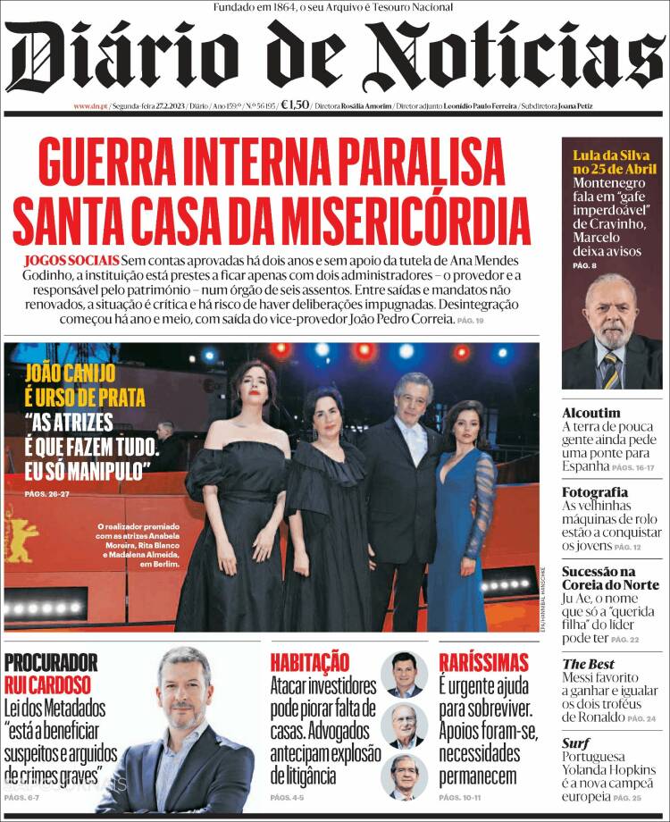 Portada de Diário de Noticias (Portugal)