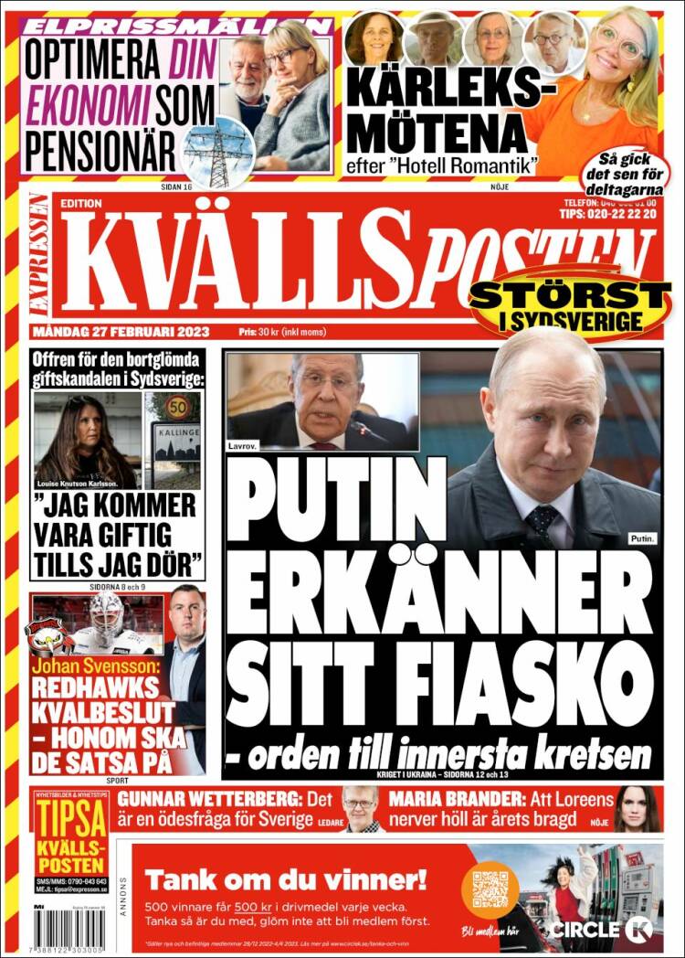 Portada de Kvällsposten (Suecia)
