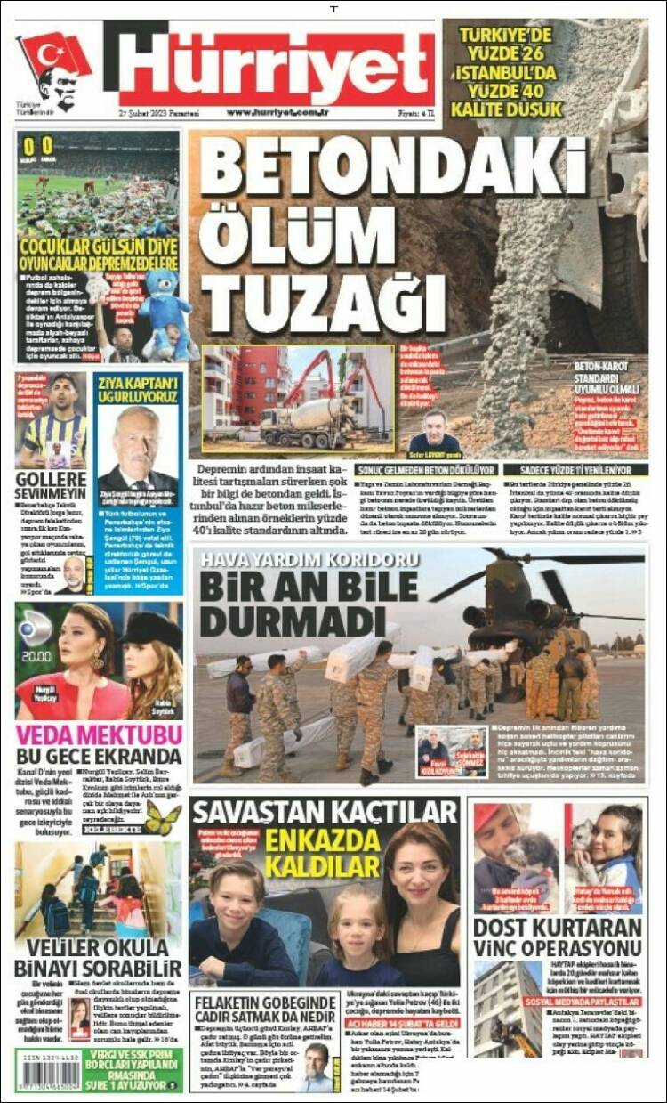 Portada de Hürriyet (Turqu&iacute;a)