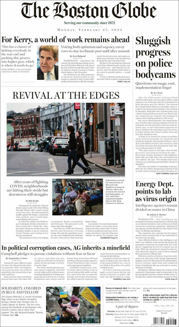 Portada de Boston Globe (USA)