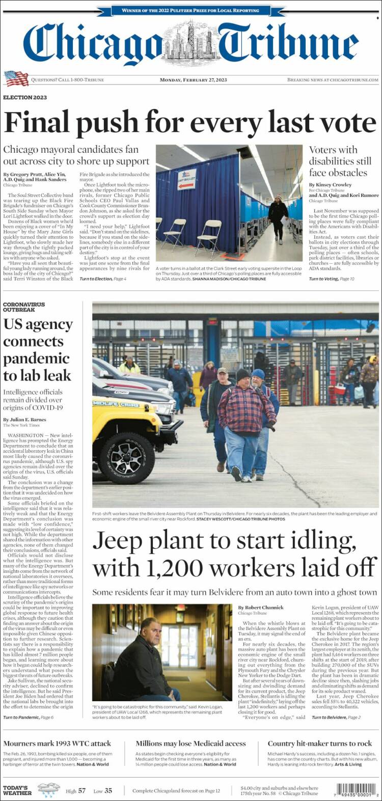 Portada de Chicago Tribune (USA)