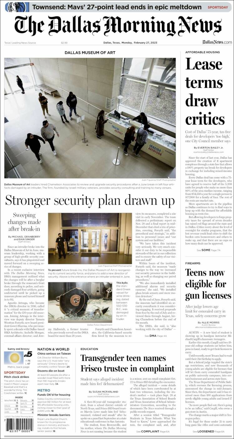 Portada de Dallas Morning News (USA)