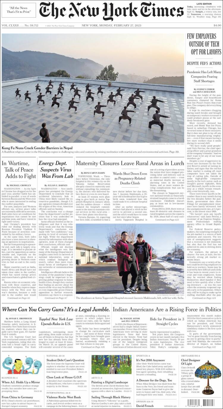 Portada de New York Times (USA)