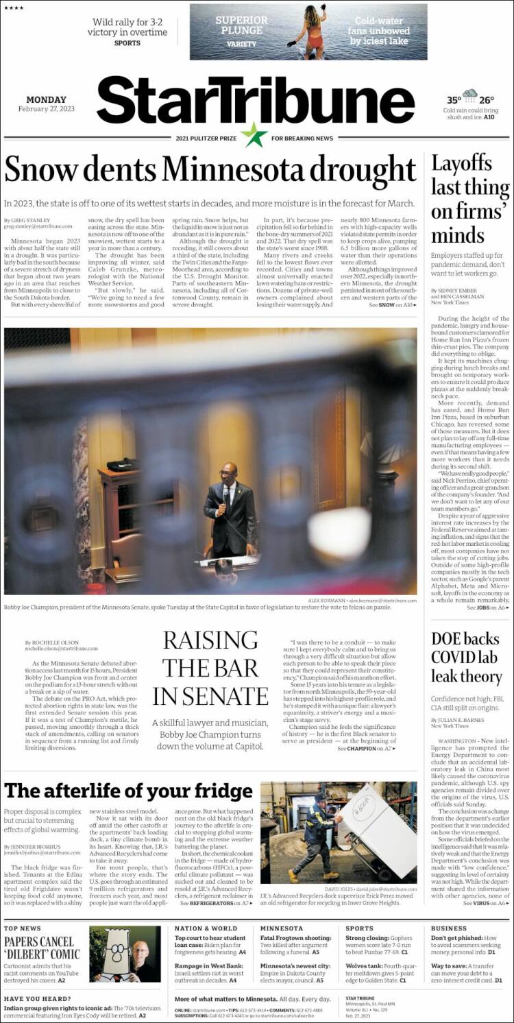 Portada de Star Tribune (USA)