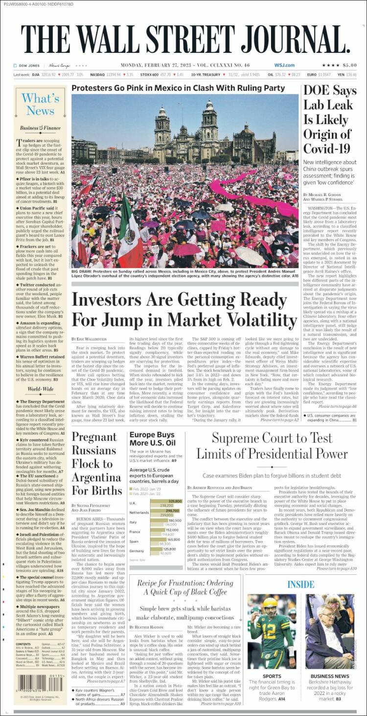 Portada de Wall Street Journal (USA)