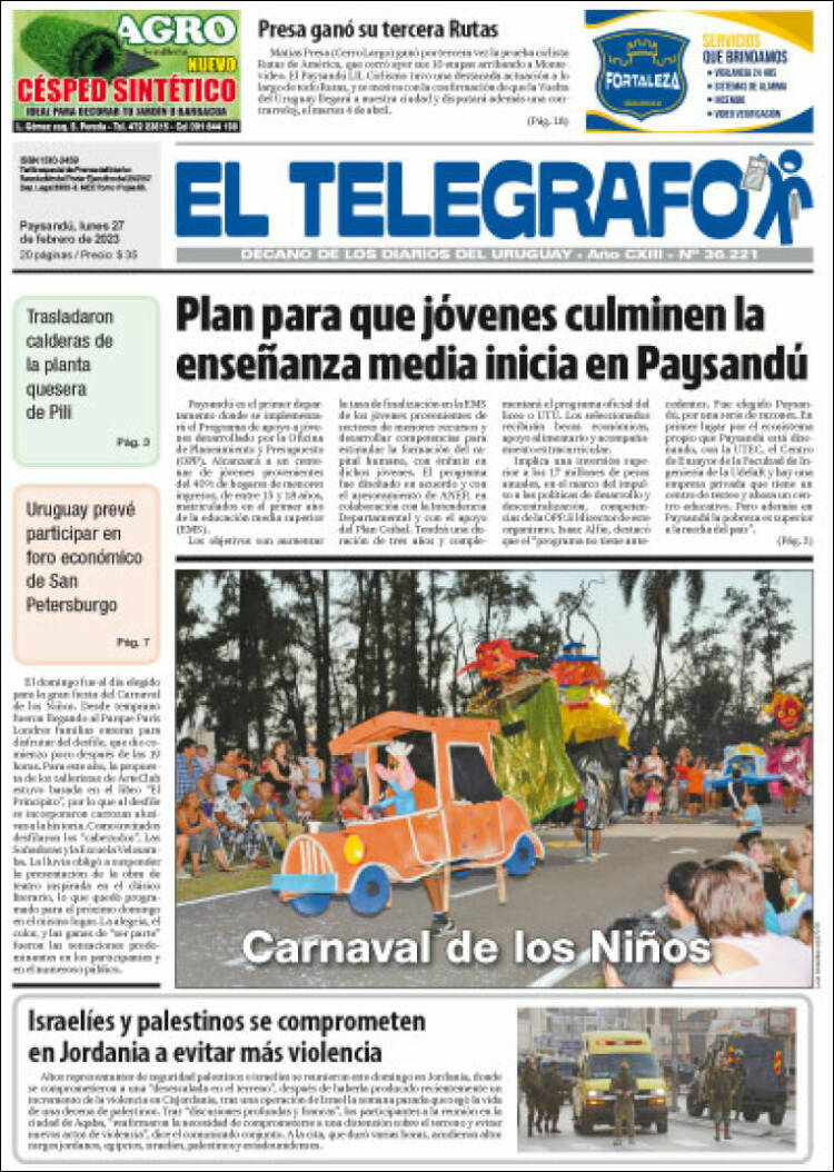 Portada de El Telégrafo (Uruguay)