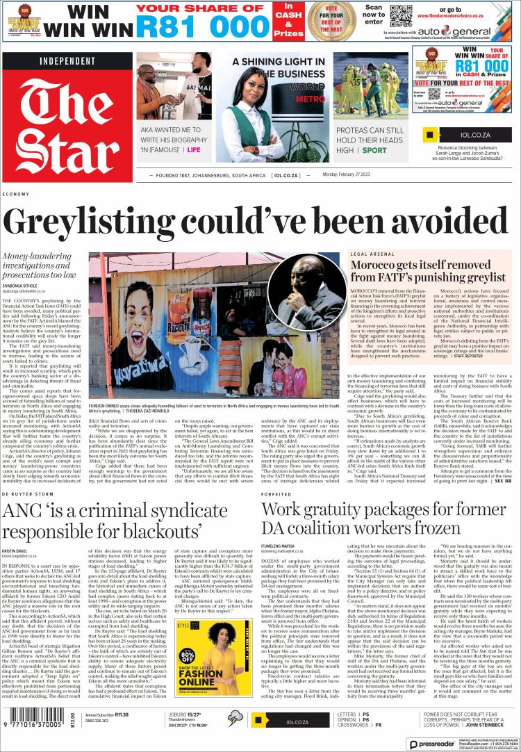 Portada de The Star (Sud&aacute;frica)