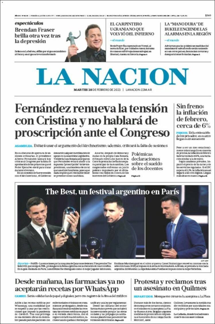 Portada de La Nación (Argentina)