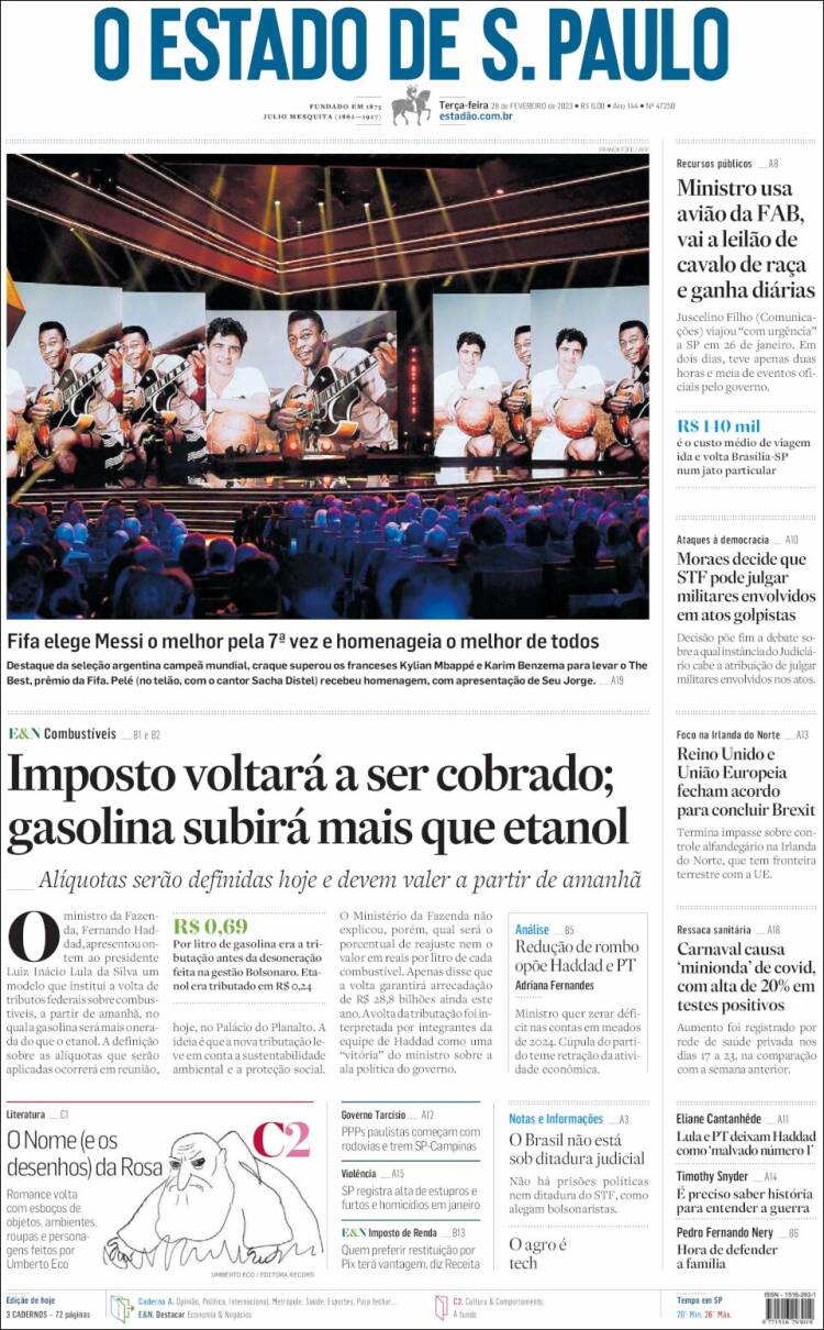 Portada de O Estado de São Paulo (Brasil)