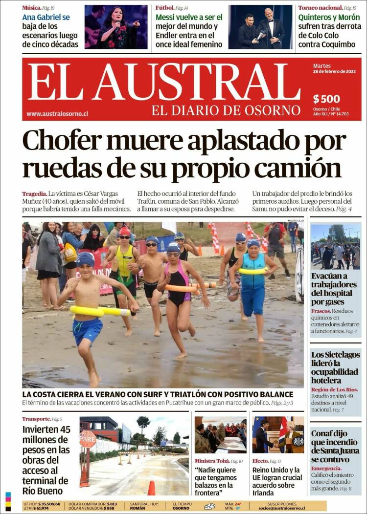 Portada de El Austral de Osorno (Chile)