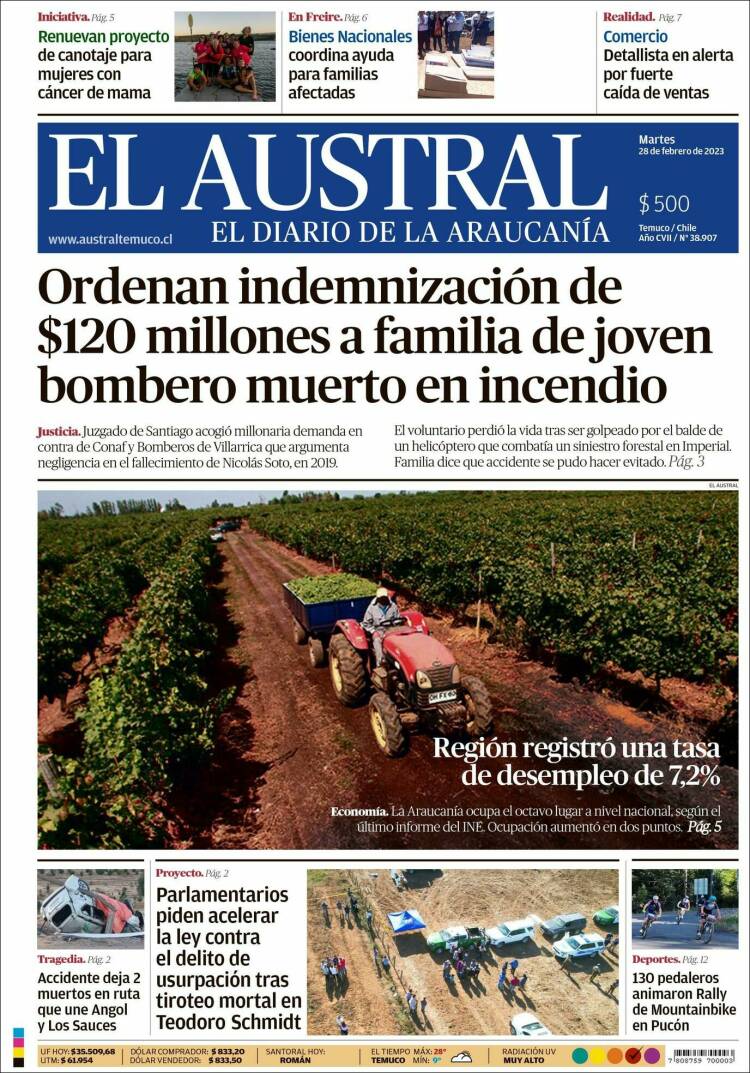 Portada de El Austral de Temuco (Chile)
