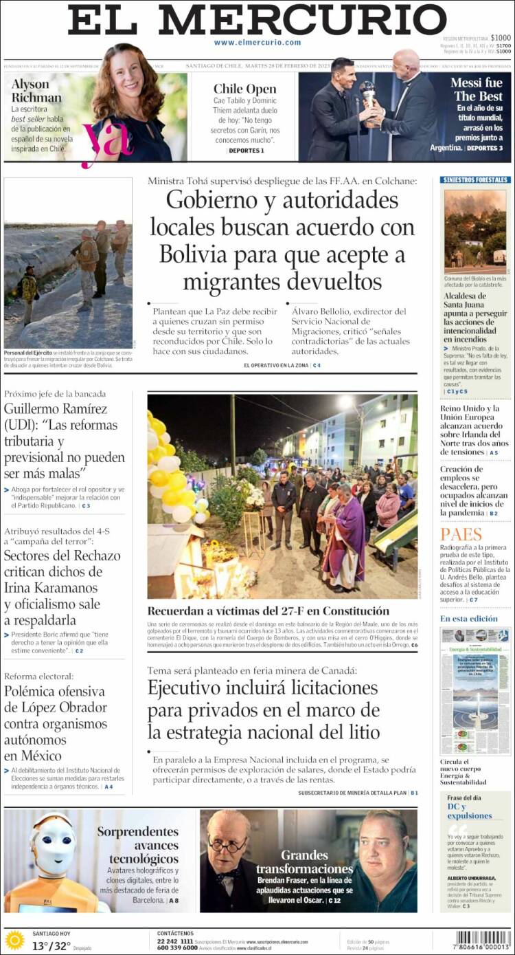 Portada de El Mercurio (Chile)