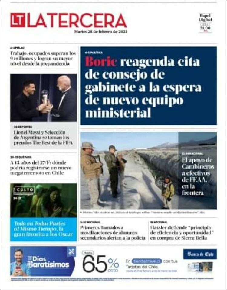 Portada de La Tercera (Chile)