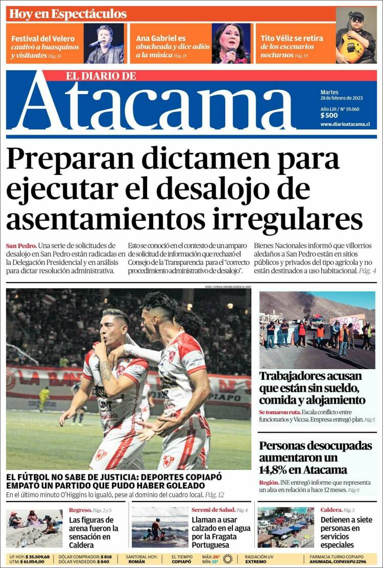 Portada de Diario de Atacama (Chile)