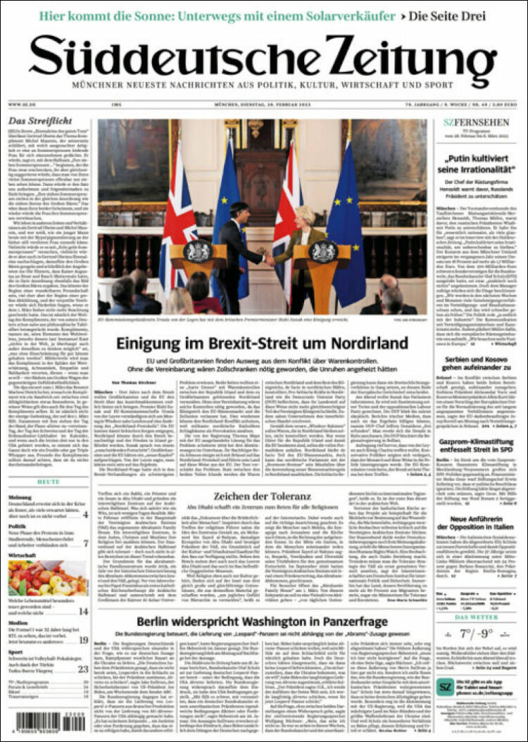 Portada de Sueddeutsche (Alemania)