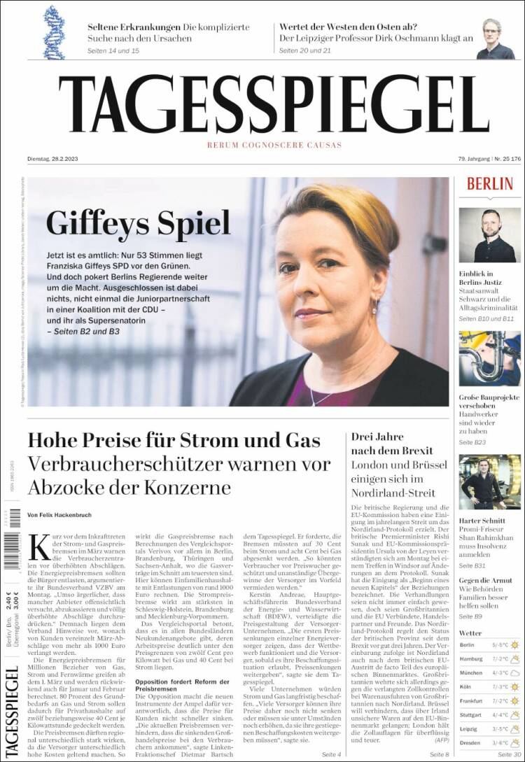 Portada de Der Tagesspiegel (Alemania)