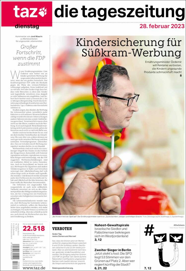 Portada de Die Tageszeitung (Alemania)