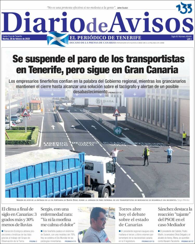 Portada de Diarios de Avisos (España)