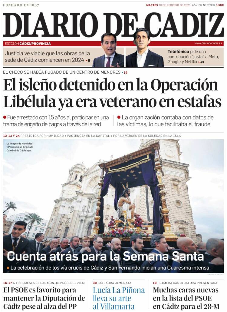 Portada de Diario de Cádiz (España)