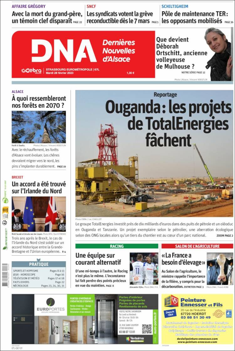 Portada de Les Dernières Nouvelles d'Alsace (France)