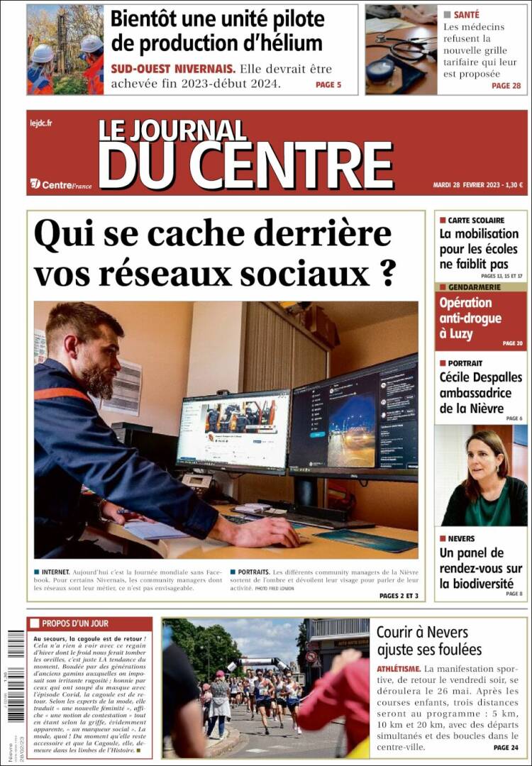 Portada de Le Journal du Centre (Francia)