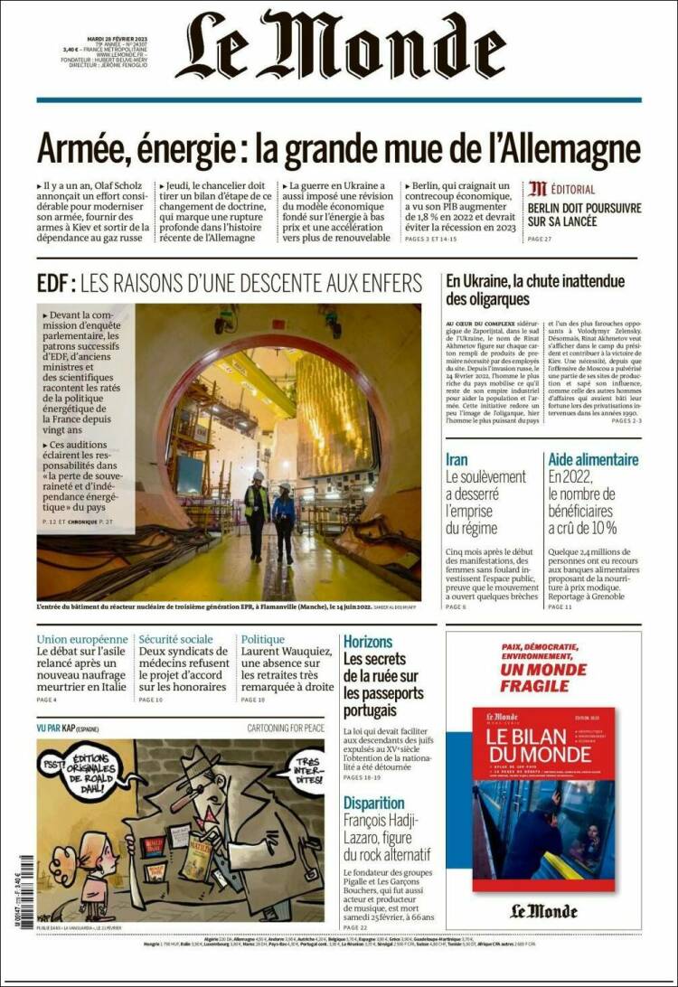Portada de Le Monde (France)