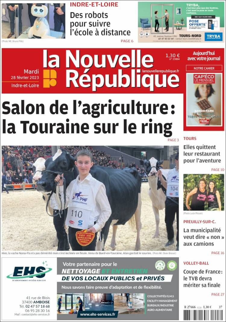 Portada de La Nouvelle Republique (France)