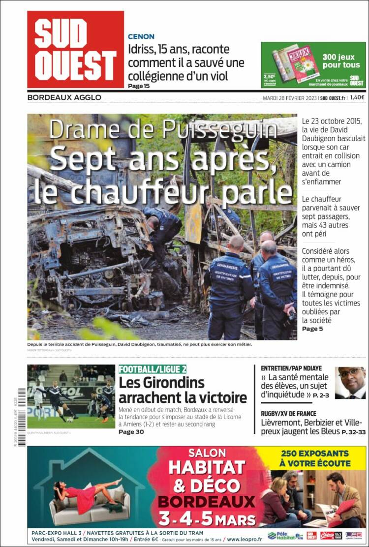 Portada de Sud Ouest (Francia)